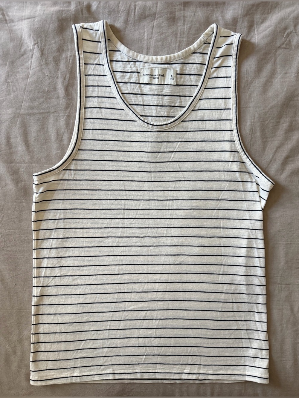 Abercrombie & Fitch White Tank with Black Thin Stripes